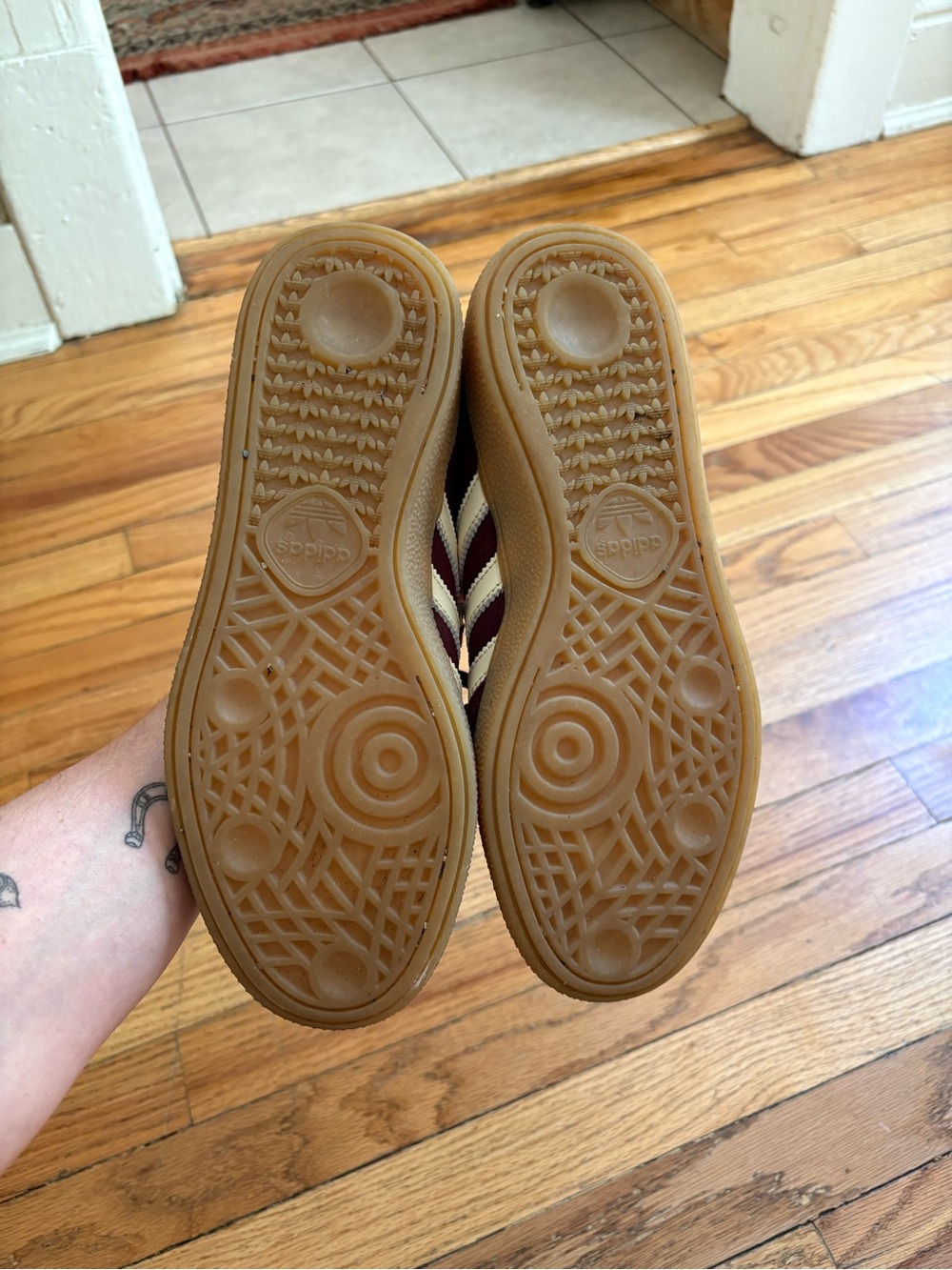 adidas Spezial Women's Maroon Suede Sneakers with Cream Stripes - Picture 4 of 4